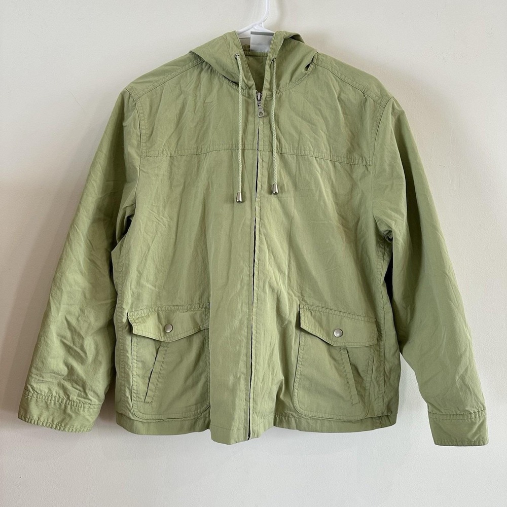 Women's Alfred‎ Dunner Light Green Zip Spring Lightweight Hooded Jacket 14P